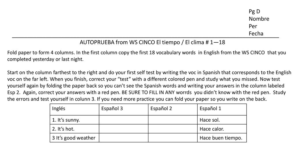 AUTOPRUEBA from WS CINCO El tiempo / El clima # 1—18