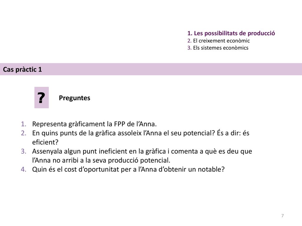 Cas pràctic 1 Preguntes Representa gràficament la FPP de l’Anna.