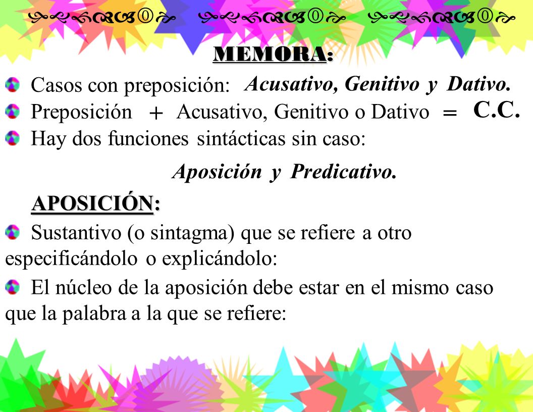 C.C. + = hgfdaie hgfdaie hgfdaie MEMORA: Casos con preposición: