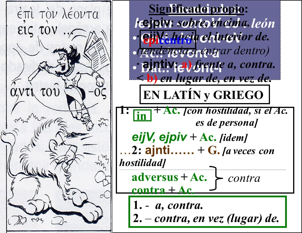 Enunciados: levwn -ontoV oJ : león Geni.: levont-oV Ac.: levont-a
