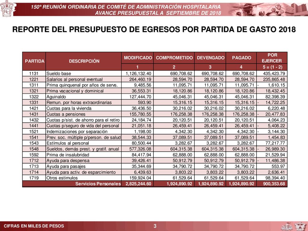 REPORTE DEL PRESUPUESTO DE EGRESOS POR PARTIDA DE GASTO 2018