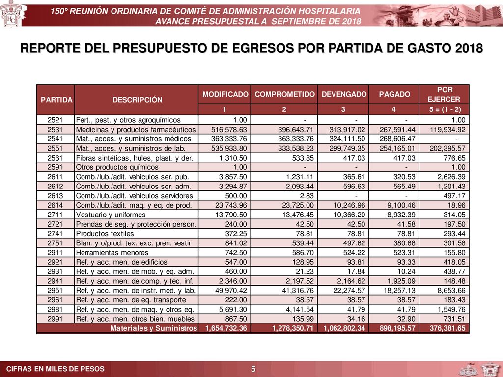 REPORTE DEL PRESUPUESTO DE EGRESOS POR PARTIDA DE GASTO 2018