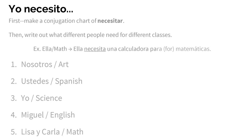 Yo necesito... Nosotros / Art Ustedes / Spanish Yo / Science