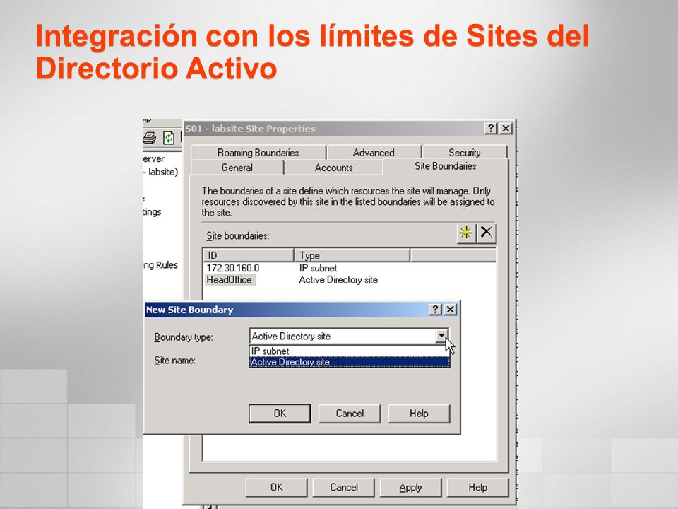 Integración con los límites de Sites del Directorio Activo