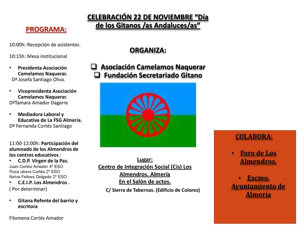 CELEBRACIÓN 22 DE NOVIEMBRE Día de los Gitanos /as Andaluces/as