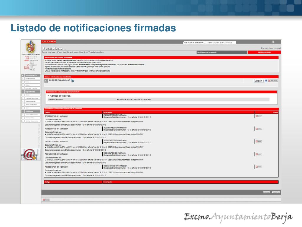 Listado de notificaciones firmadas