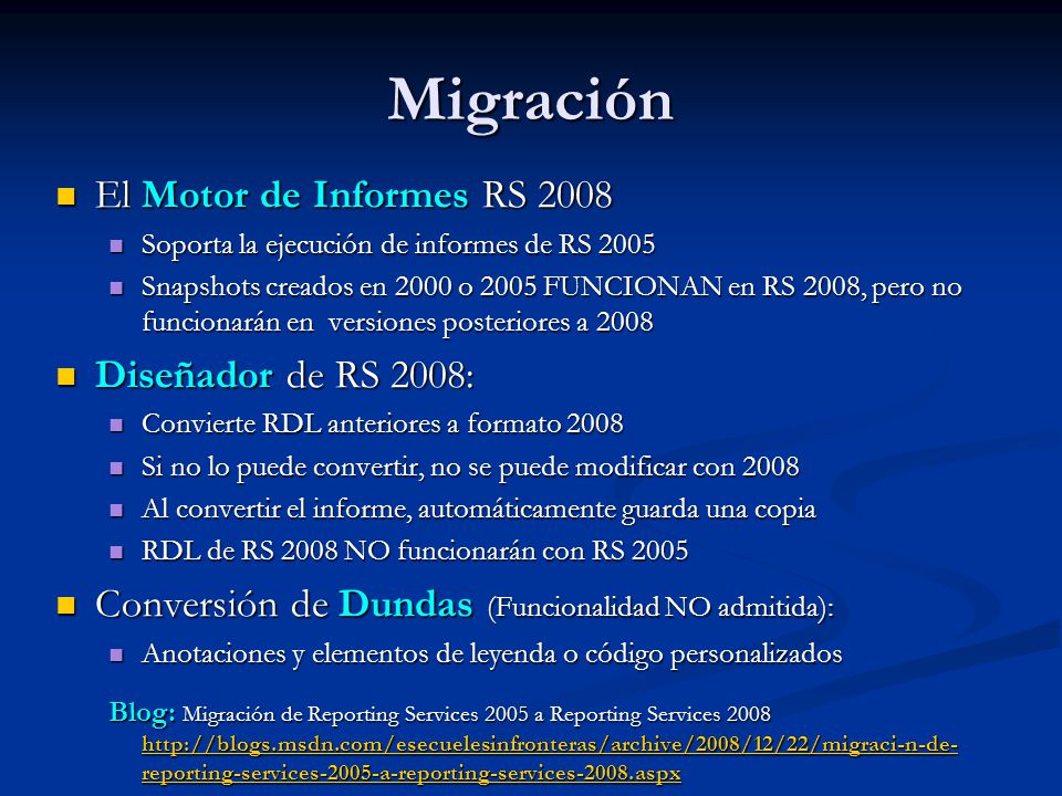 Migración El Motor de Informes RS 2008 Diseñador de RS 2008: