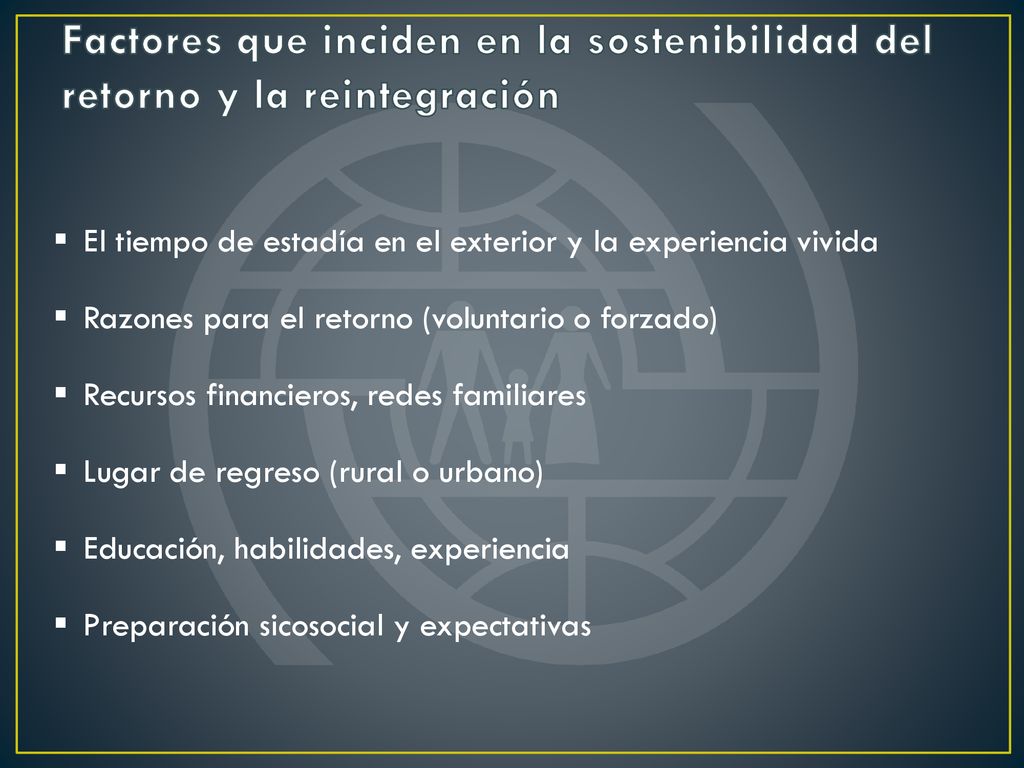 Factores que inciden en la sostenibilidad del retorno y la reintegración