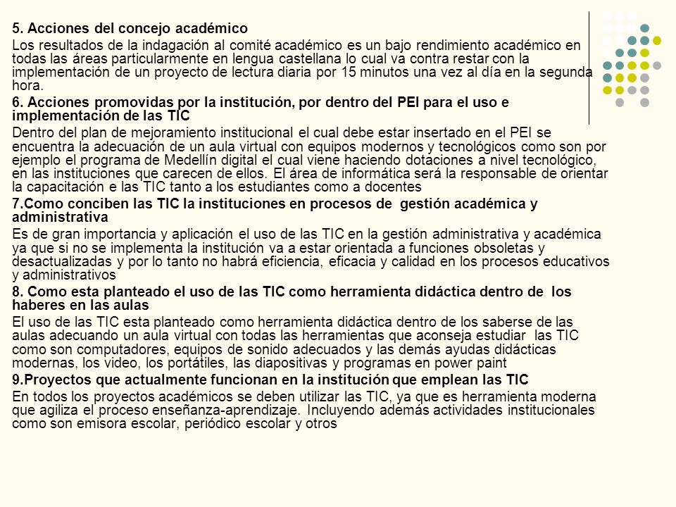 5. Acciones del concejo académico