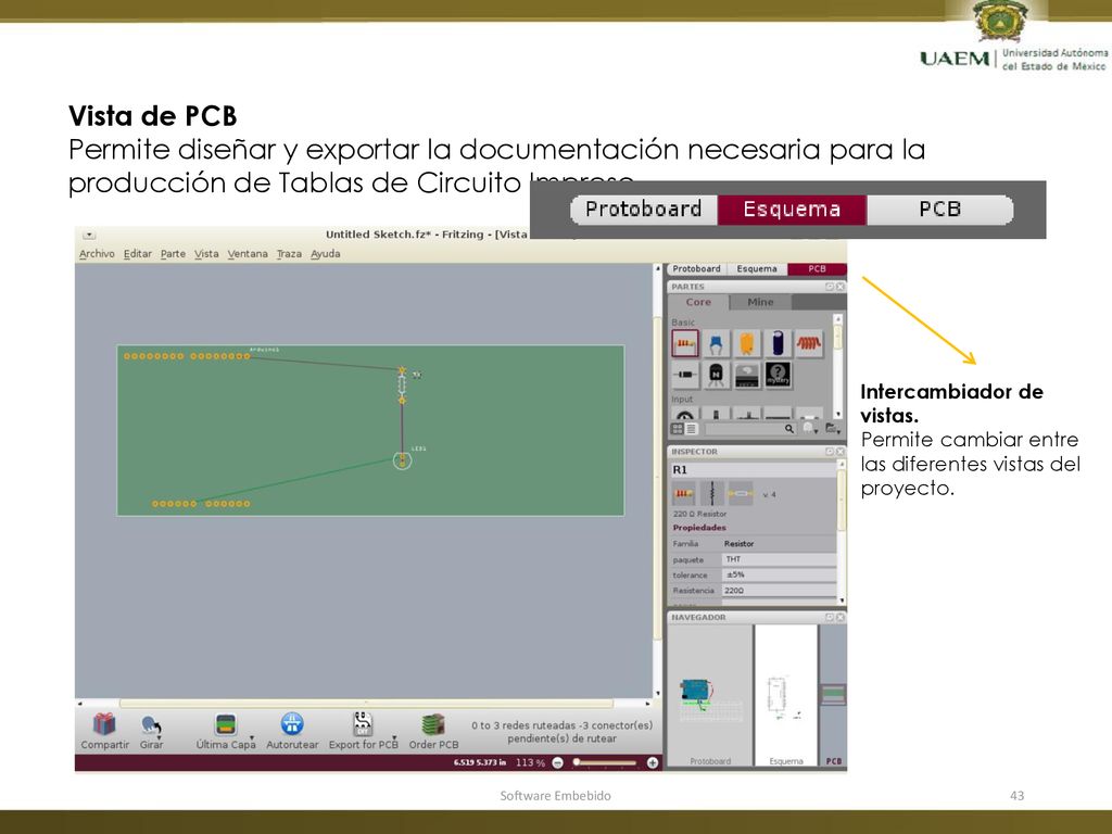 Vista de PCB Permite diseñar y exportar la documentación necesaria para la producción de Tablas de Circuito Impreso.