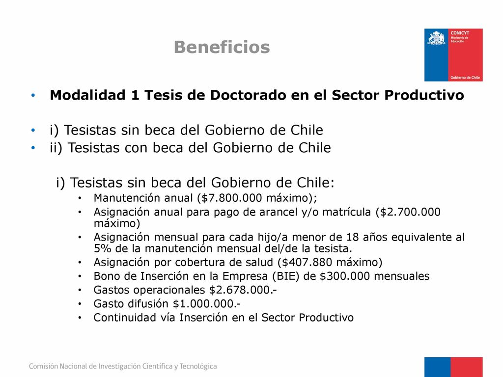 Beneficios Modalidad 1 Tesis de Doctorado en el Sector Productivo