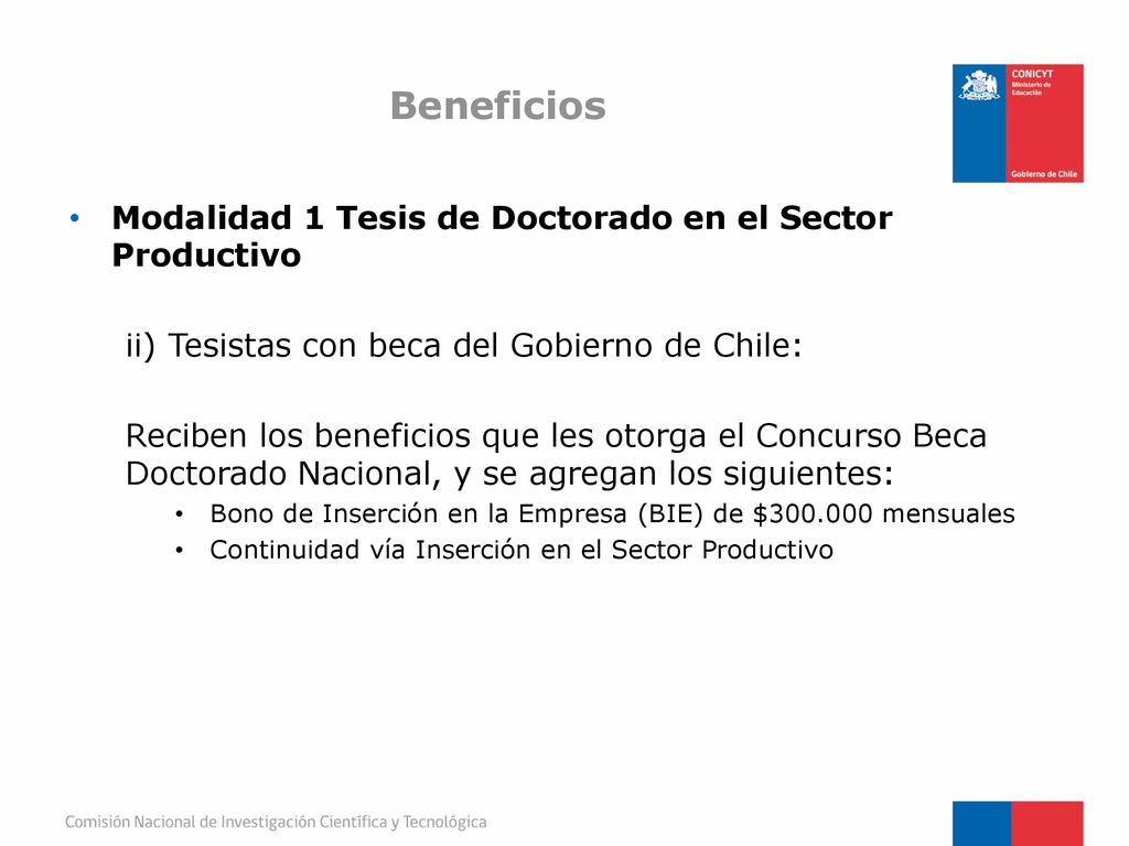 Beneficios Modalidad 1 Tesis de Doctorado en el Sector Productivo