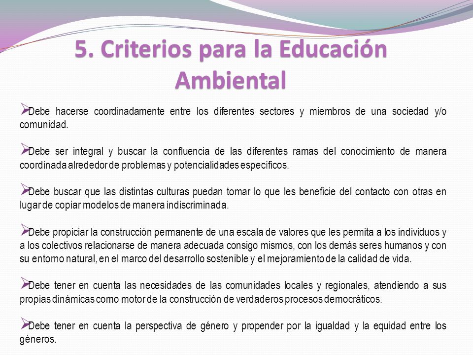 5. Criterios para la Educación Ambiental