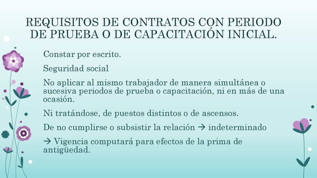 REQUISITOS DE CONTRATOS CON PERIODO DE PRUEBA O DE CAPACITACIÓN INICIAL.
