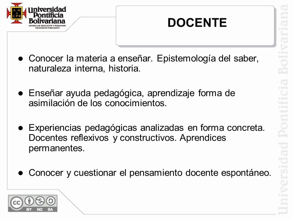 DOCENTE Conocer la materia a enseñar. Epistemología del saber, naturaleza interna, historia.