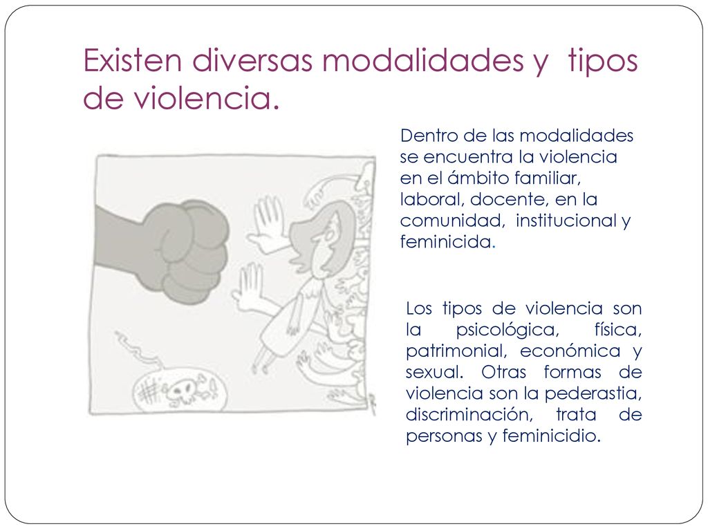 Existen diversas modalidades y tipos de violencia.