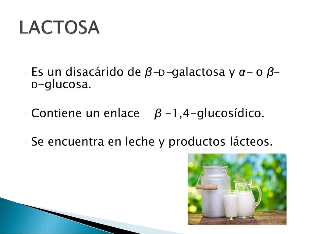 LACTOSA Es un disacárido de β-D-galactosa y α- o β- D-glucosa.