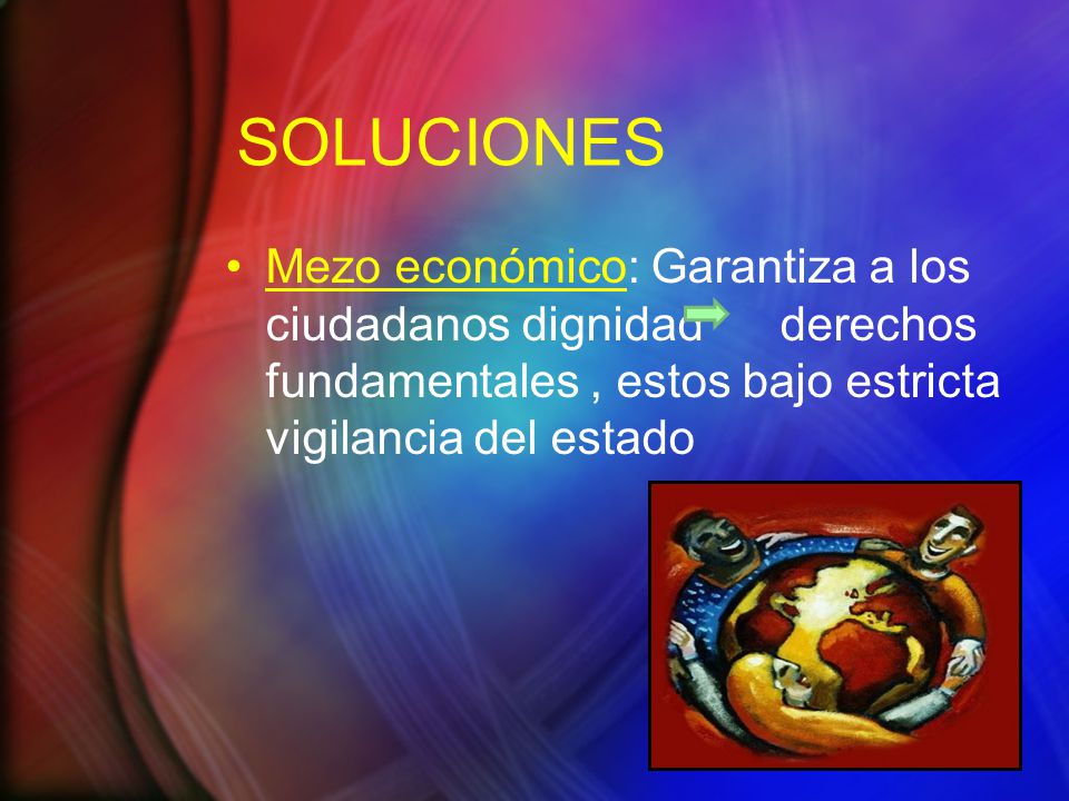 SOLUCIONES Mezo económico: Garantiza a los ciudadanos dignidad derechos fundamentales , estos bajo estricta vigilancia del estado.