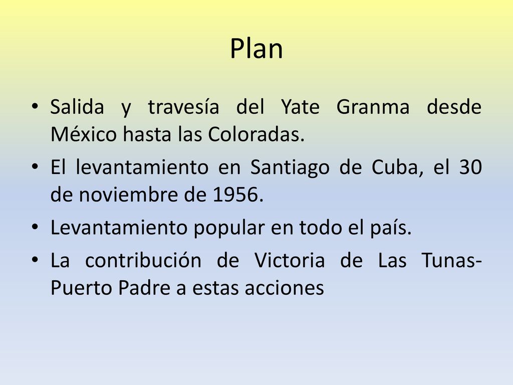 Plan Salida y travesía del Yate Granma desde México hasta las Coloradas. El levantamiento en Santiago de Cuba, el 30 de noviembre de
