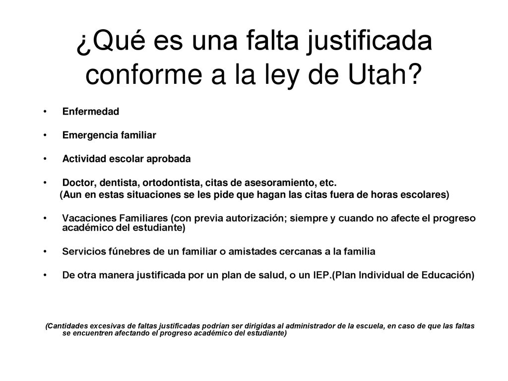 ¿Qué es una falta justificada conforme a la ley de Utah