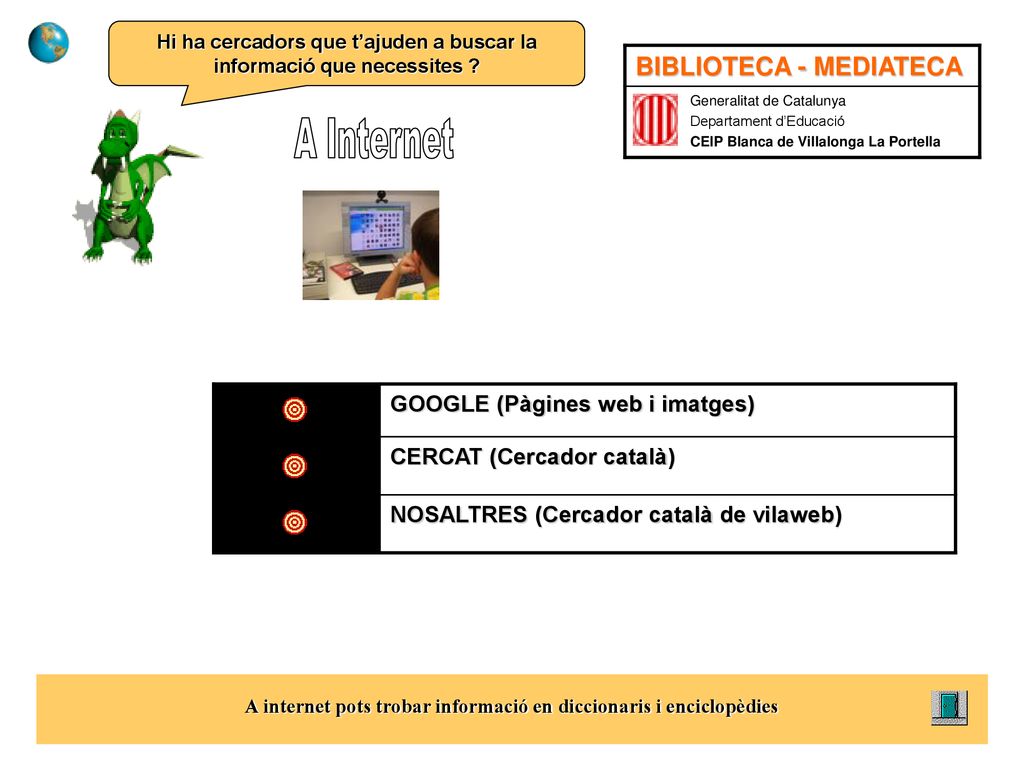 A Internet BIBLIOTECA - MEDIATECA GOOGLE (Pàgines web i imatges)