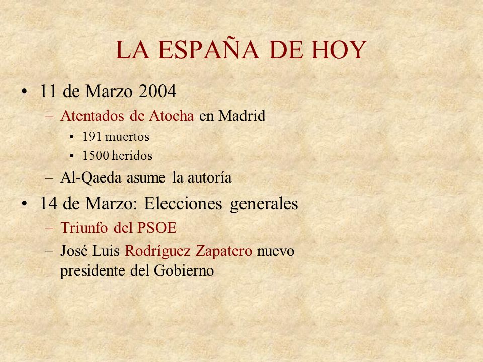 LA ESPAÑA DE HOY 11 de Marzo de Marzo: Elecciones generales