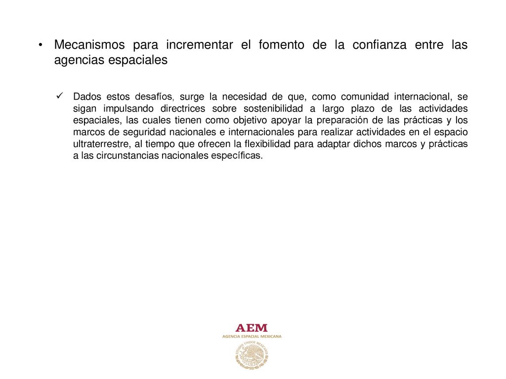 Mecanismos para incrementar el fomento de la confianza entre las agencias espaciales