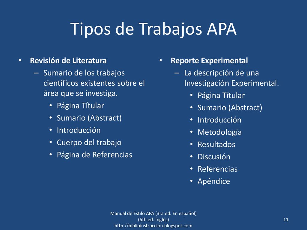 Tipos de Trabajos APA Revisión de Literatura