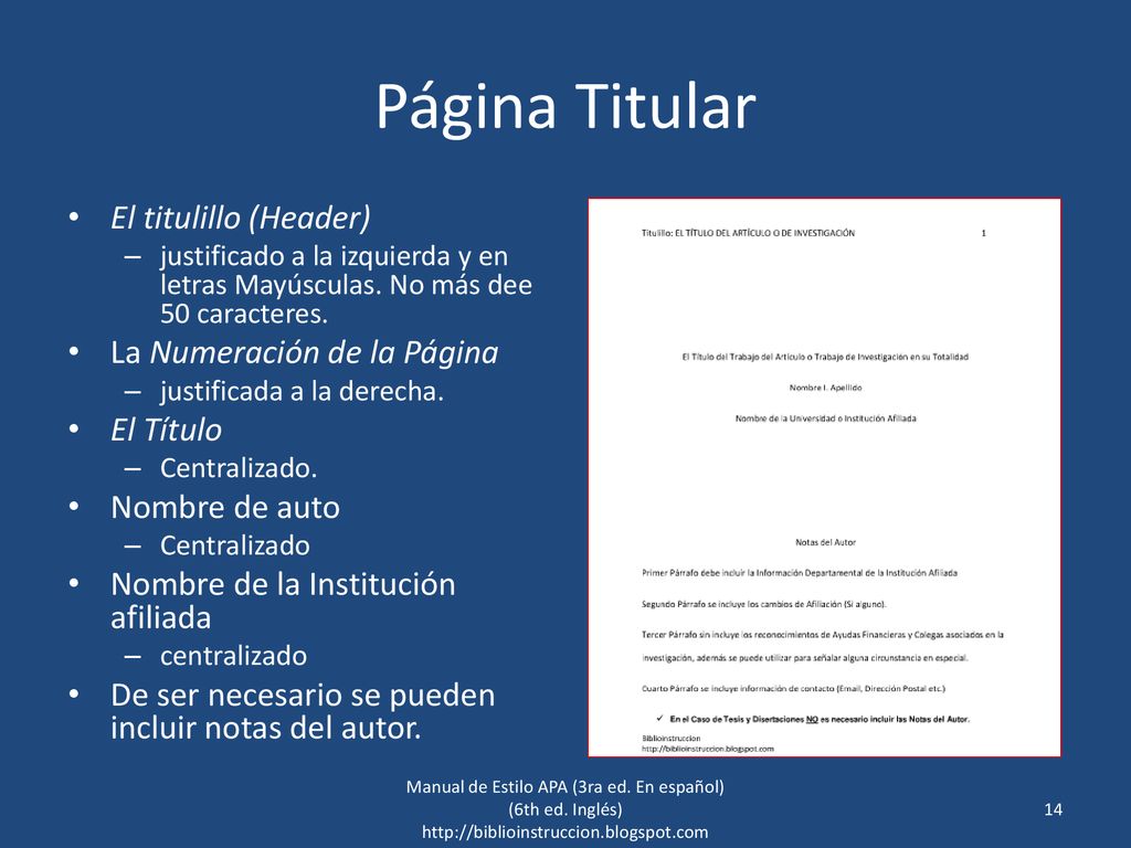 Página Titular El titulillo (Header) La Numeración de la Página