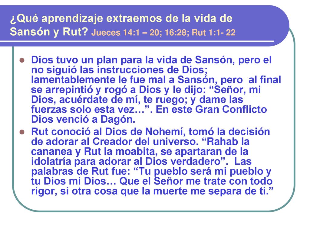 ¿Qué aprendizaje extraemos de la vida de Sansón y Rut
