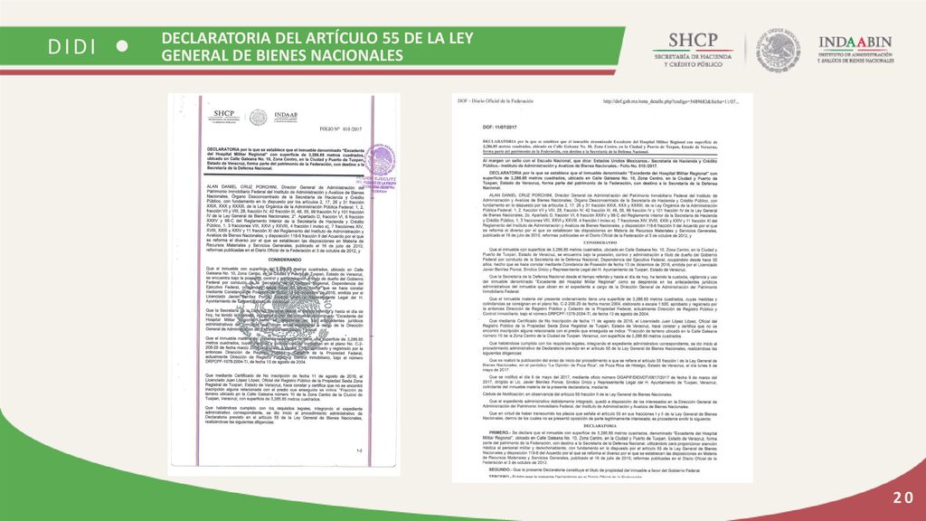 DECLARATORIA DEL ARTÍCULO 55 DE LA LEY GENERAL DE BIENES NACIONALES