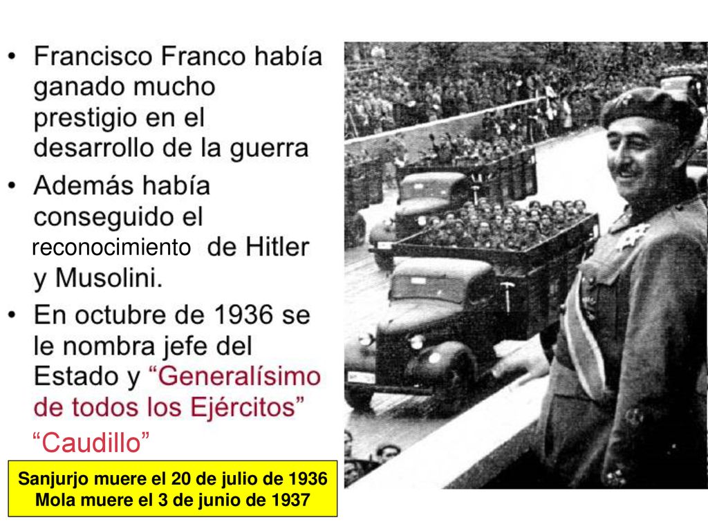 Sanjurjo muere el 20 de julio de 1936 Mola muere el 3 de junio de 1937