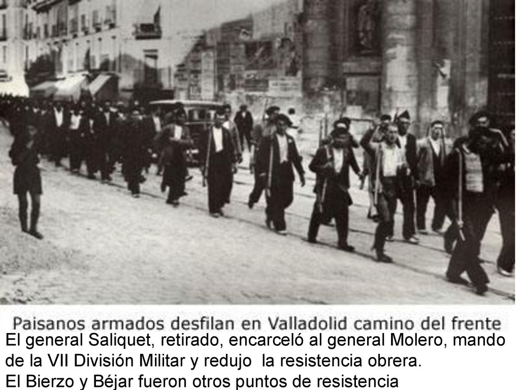 El general Saliquet, retirado, encarceló al general Molero, mando de la VII División Militar y redujo la resistencia obrera.