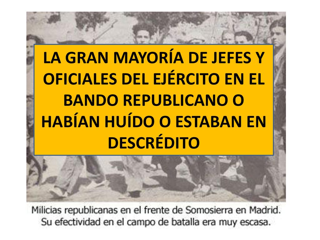 LA GRAN MAYORÍA DE JEFES Y OFICIALES DEL EJÉRCITO EN EL BANDO REPUBLICANO O HABÍAN HUÍDO O ESTABAN EN DESCRÉDITO