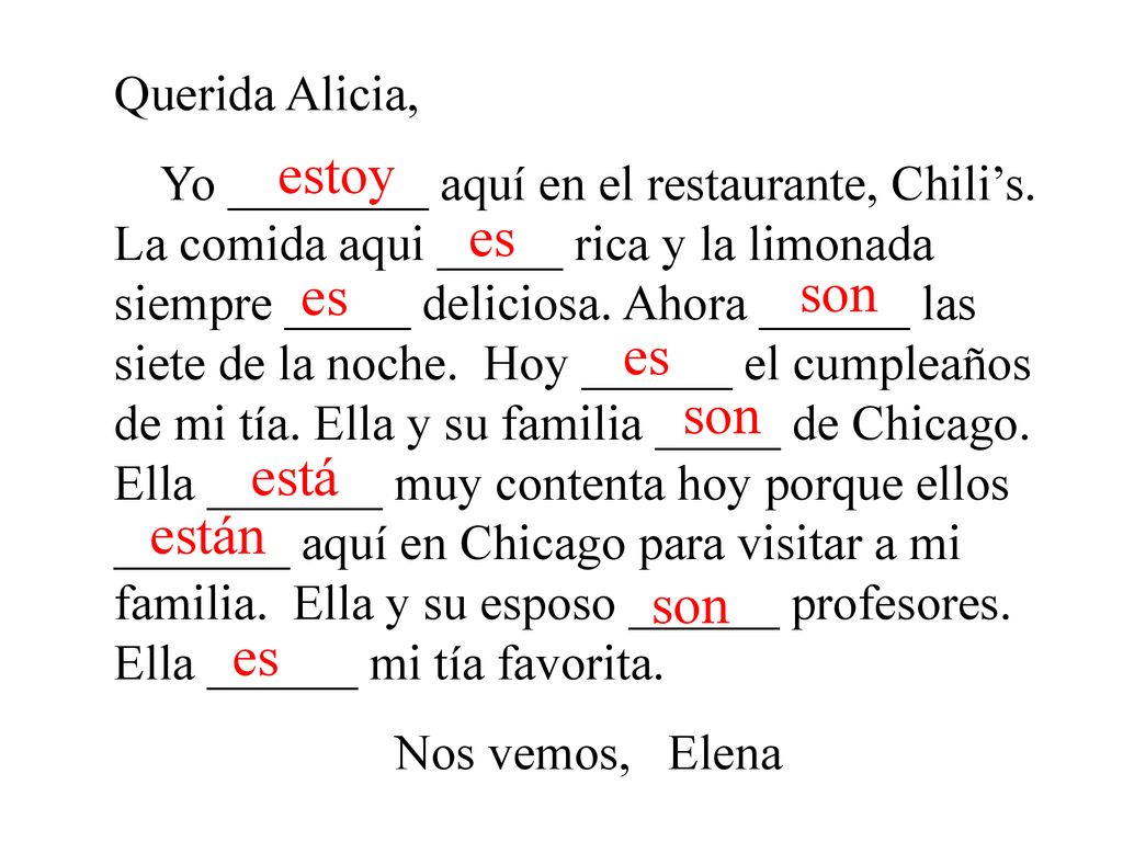 estoy es es son es son está están son es Querida Alicia,