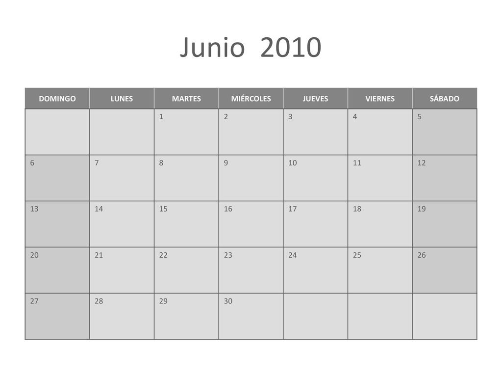 Junio 2010 DOMINGO LUNES MARTES MIÉRCOLES JUEVES VIERNES SÁBADO 1 2 3