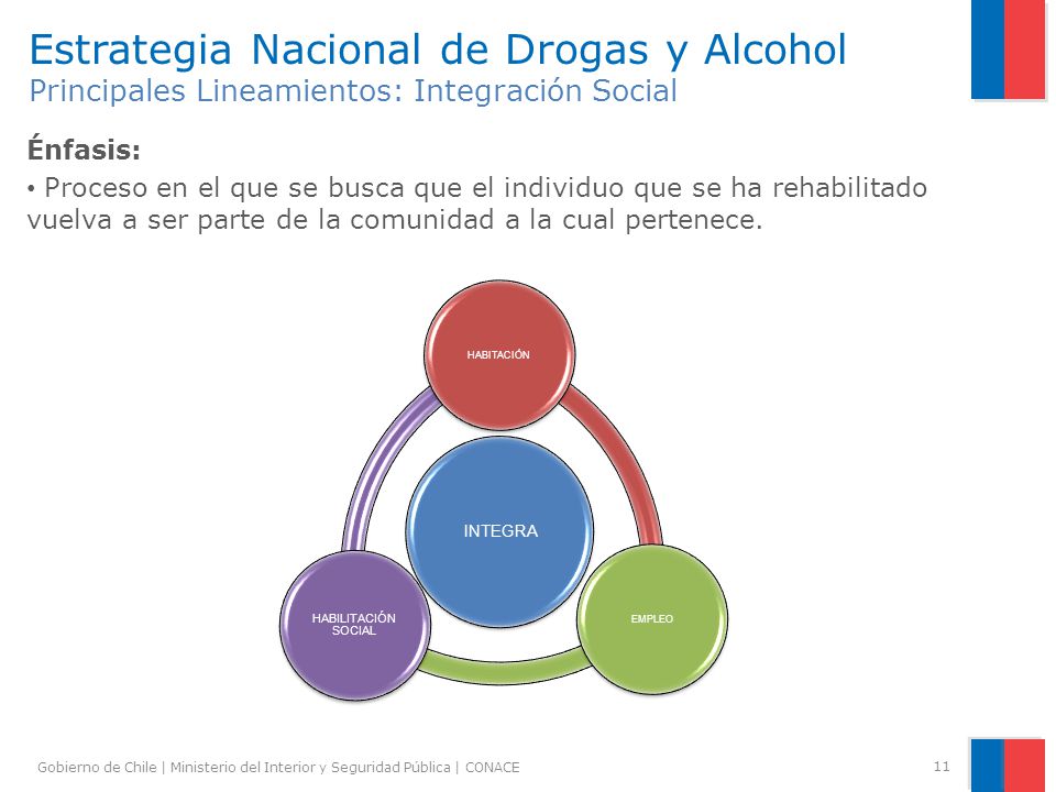 Estrategia Nacional de Drogas y Alcohol Principales Lineamientos: Integración Social