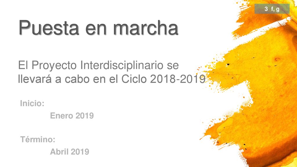 3 f, g Puesta en marcha. El Proyecto Interdisciplinario se llevará a cabo en el Ciclo