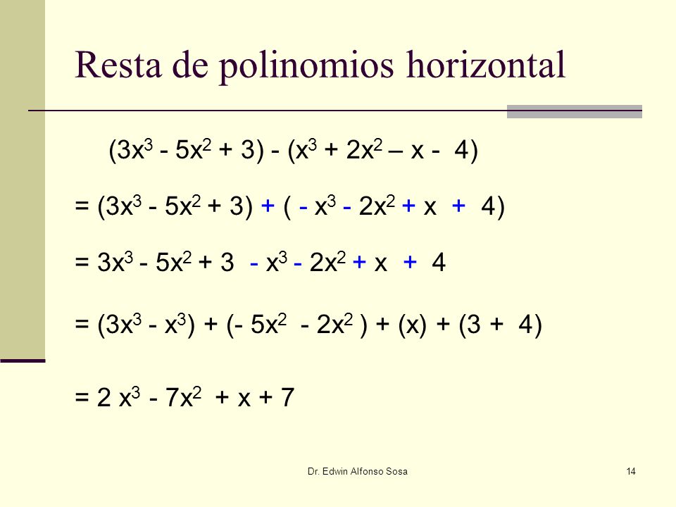 Resta de polinomios horizontal