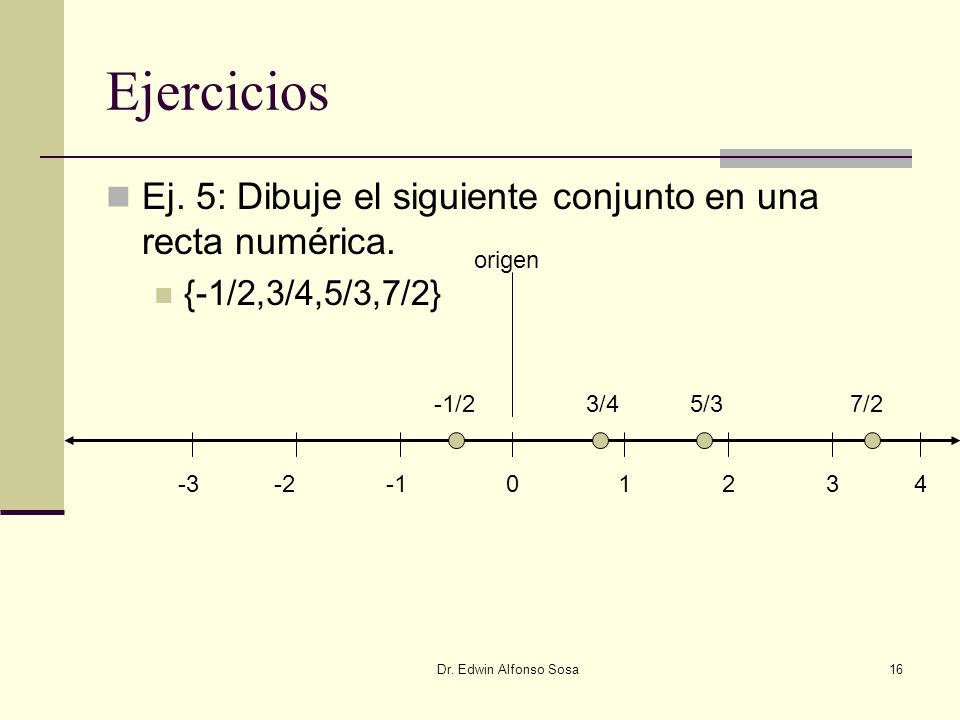 Ejercicios Ej. 5: Dibuje el siguiente conjunto en una recta numérica.