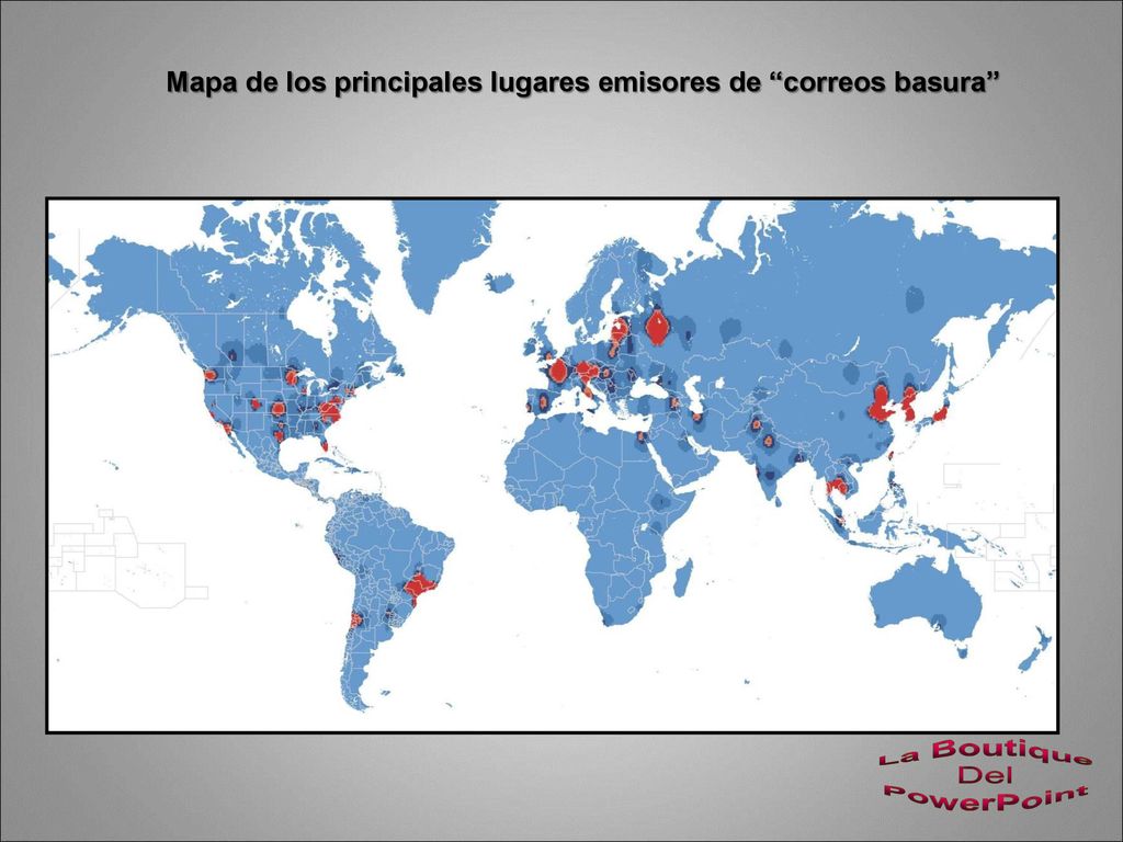 Mapa de los principales lugares emisores de correos basura