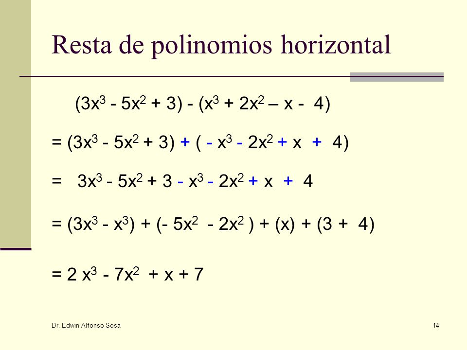 Resta de polinomios horizontal