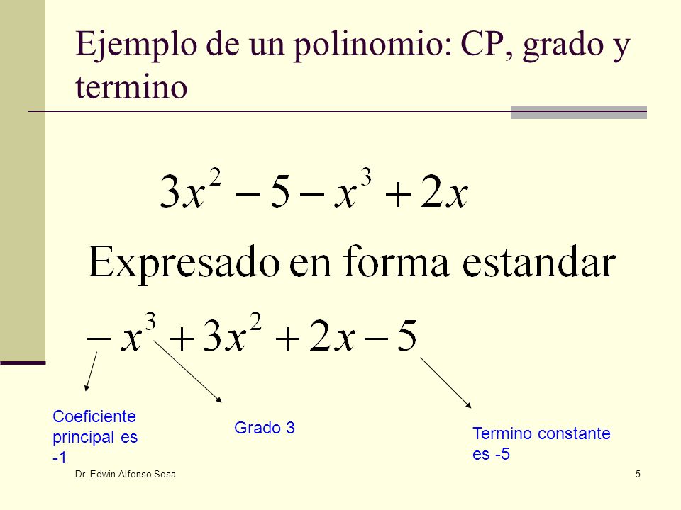 Ejemplo de un polinomio: CP, grado y termino