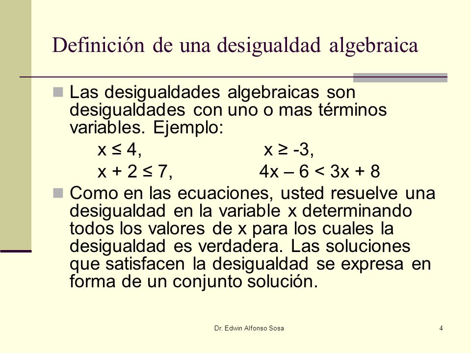 Definición de una desigualdad algebraica