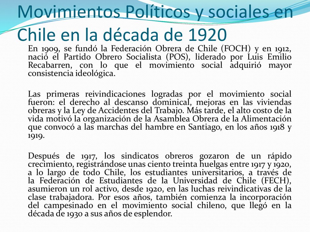 Movimientos Políticos y sociales en Chile en la década de 1920