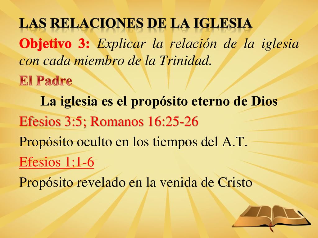 Las relaciones de la iglesia Objetivo 3: Explicar la relación de la iglesia con cada miembro de la Trinidad.