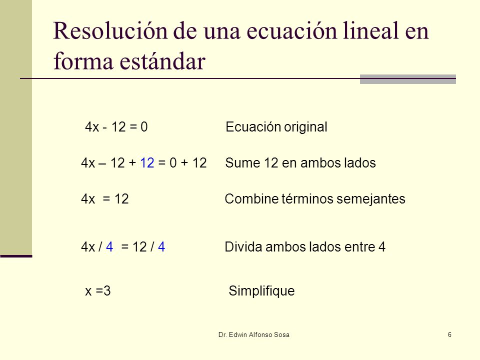 Resolución de una ecuación lineal en forma estándar