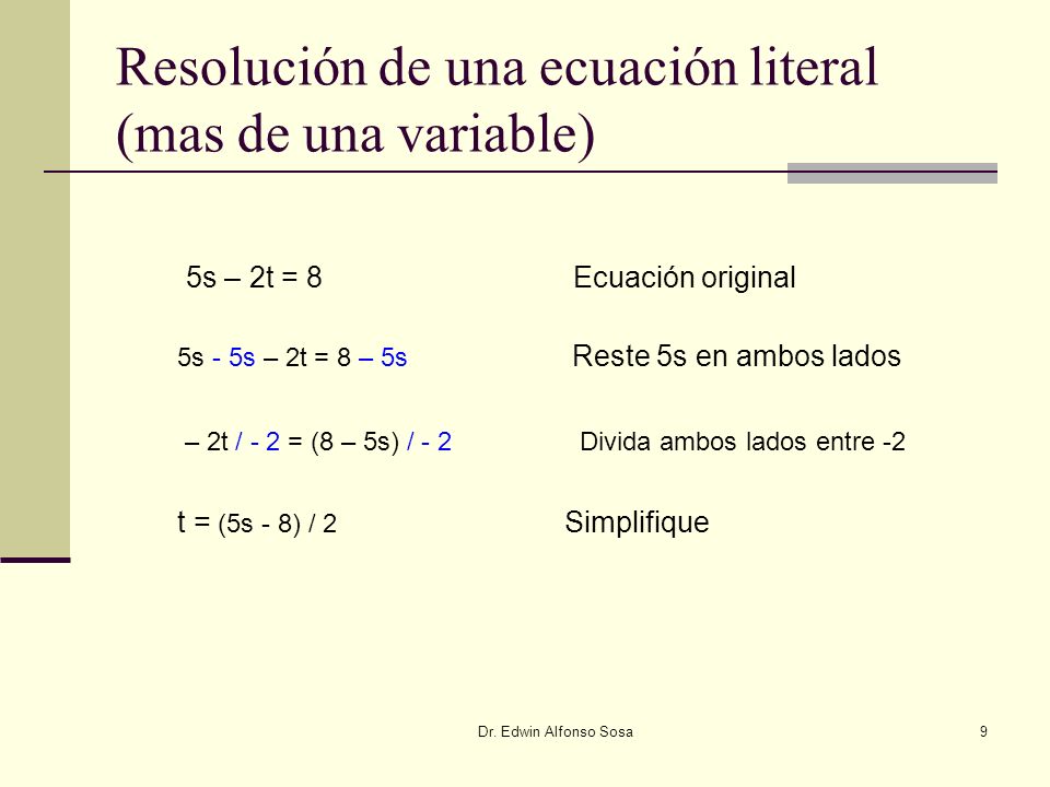Resolución de una ecuación literal (mas de una variable)