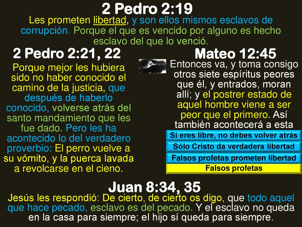 2 Pedro 2:19 Juan 8:34, 35 2 Pedro 2:21, 22 Mateo 12:45