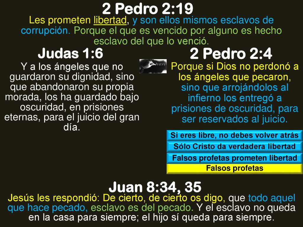 2 Pedro 2:19 2 Pedro 2:4 Juan 8:34, 35 Judas 1:6